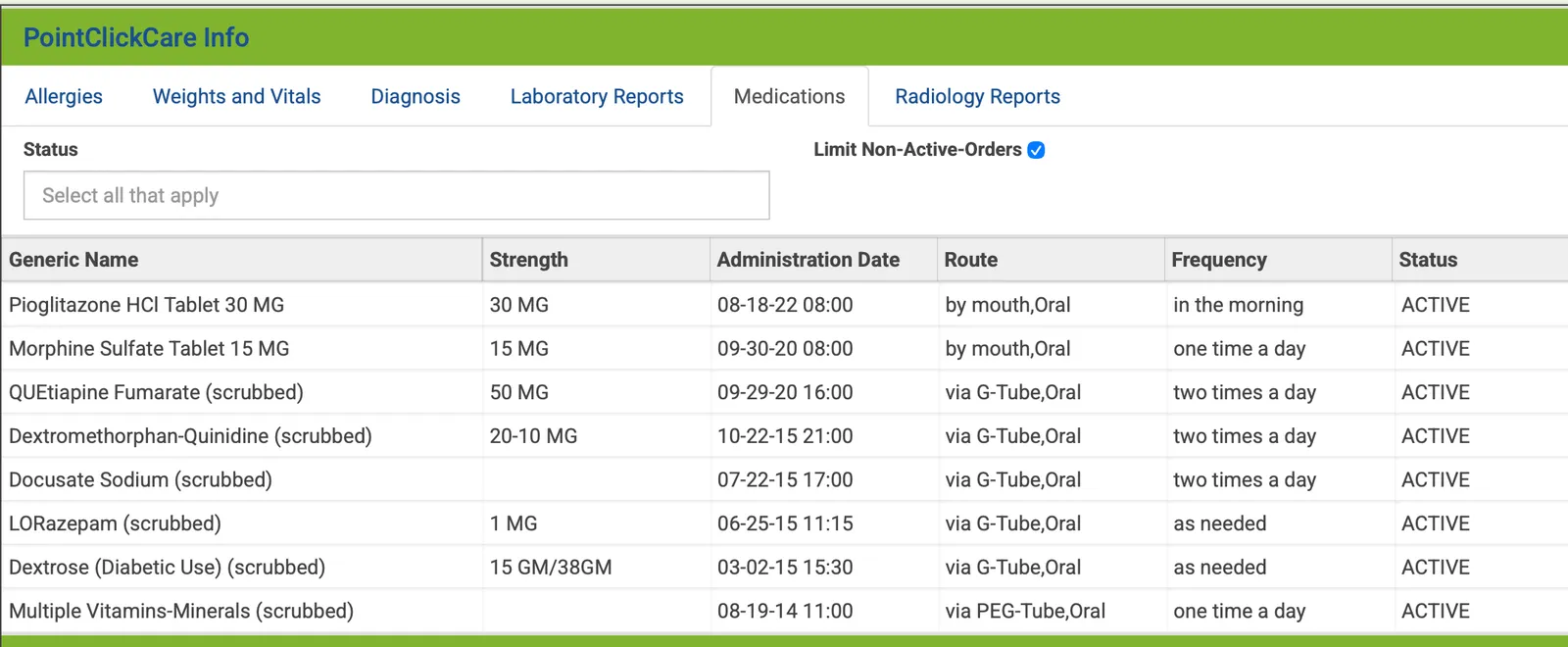 PointClickCare medications synced into the iDocsWeb session